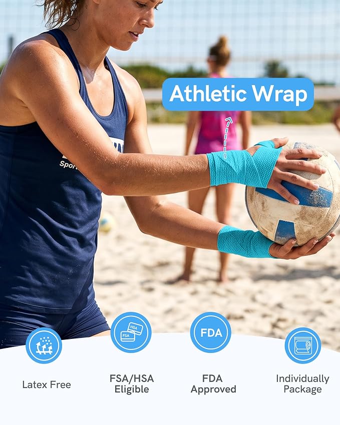 FriCARE Self Adhesive Bandage Wrap, Medical Tape in First Aid Kit, Vibrant | Elastic Cohesive Bandages for Sports/Vet/Wrist Ankle Wounds, 2 Inches X 5 Yards, Latex-free 6 Rolls