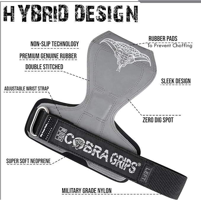 Cobra Grips Weight Lifting Gloves with Adjustable Neoprene Padded Wrist Wraps - Heavy Duty Alternative to Power Lifting Hooks for Deadlifts