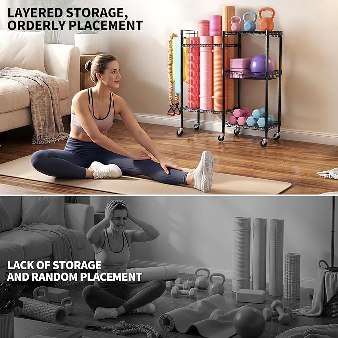 Dumbbell Weight Rack Black for Yoga Studios and Gyms 36x12x33 inch | 3-Tier Home Gym Storage Rack Gym Organizer Exercise Equipment Storage