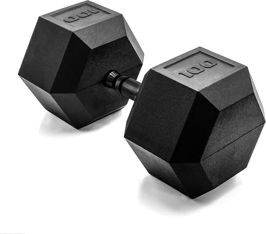 CAP Rubber Coated Dumbbell Weights, Free Weights for Home Gym Strength Training, Anti-Roll Hex Dumbbells with Black, Chrome & Comfort Grip Handles, Singles