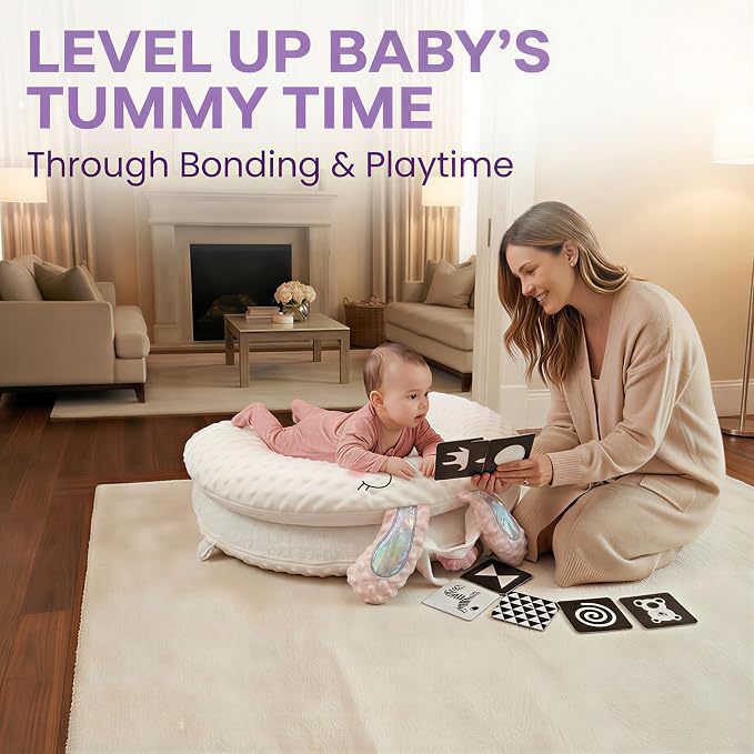 Infant Support Pillow with Adjustable Side Panels for Supervised Tummy Time - Portable Activity Cushion for 0-12 Months - Activity Mat - Pink