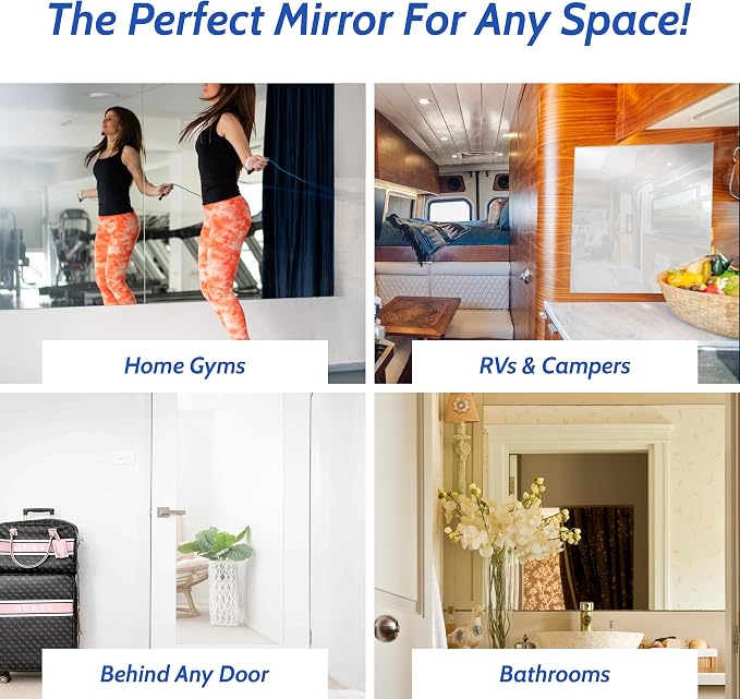 Duco USA-Made Acrylic Mirror Sheet 1/8 Inch Thick 12" x 12" (with Adhesives) - Pack of 2 Silver Frameless Plastic Mirror for Walls, Home Gyms, Bathrooms, & More - Shatter-Proof Mirrored Plexiglass