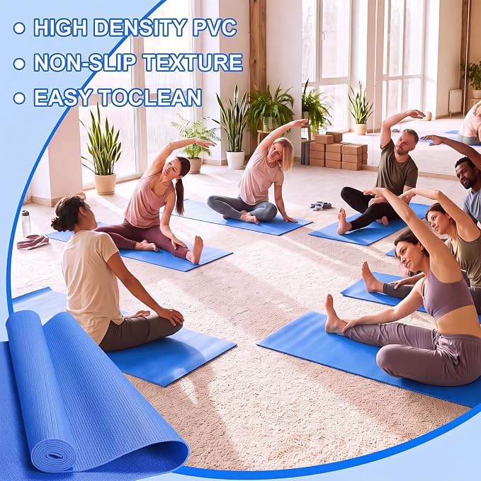 Funtery 3 mm Thin Yoga Mats Bulk, 68 x 24 Inches Lightweight PVC Exercise Mats Non Slip Workout Fitness Pads for Yoga Pilates Stretching Classes Gym Home Studio