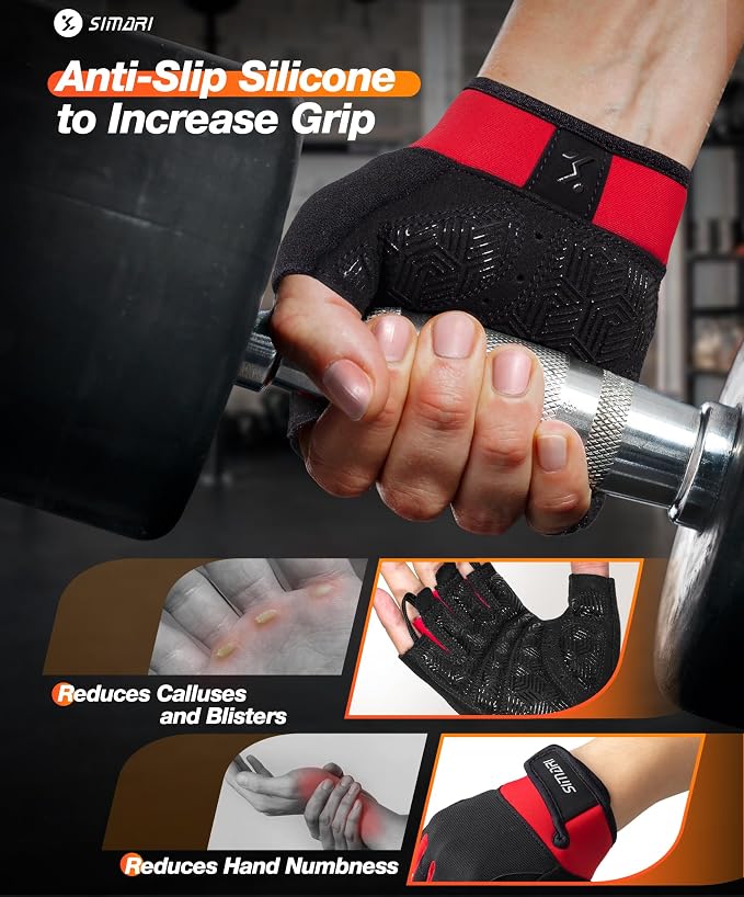 SIMARI Breathable Workout Gloves with Cushion Pad/Grip/Reduce Calluses, Weight Lifting Gloves for Gym Exercise, Cycling, Weightlifting Training, Fitness, Pilates, Kayaking, Gift for Men & Women