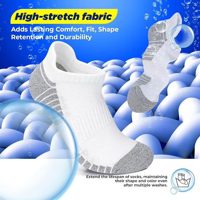 TANSTC Athletic Running Ankle Socks for Men Women, Cushioned Low Cut Sport Tab Socks, 6 Pack