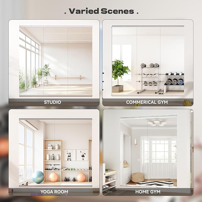 Hasipu Home Gym Mirror 55" L x 24" W - 2PCS Large Full Body Mirror for Yoga, Fitness, Garage, Dance Studio, Wall-Mounted, 0.16in Tempered Glass Frameless