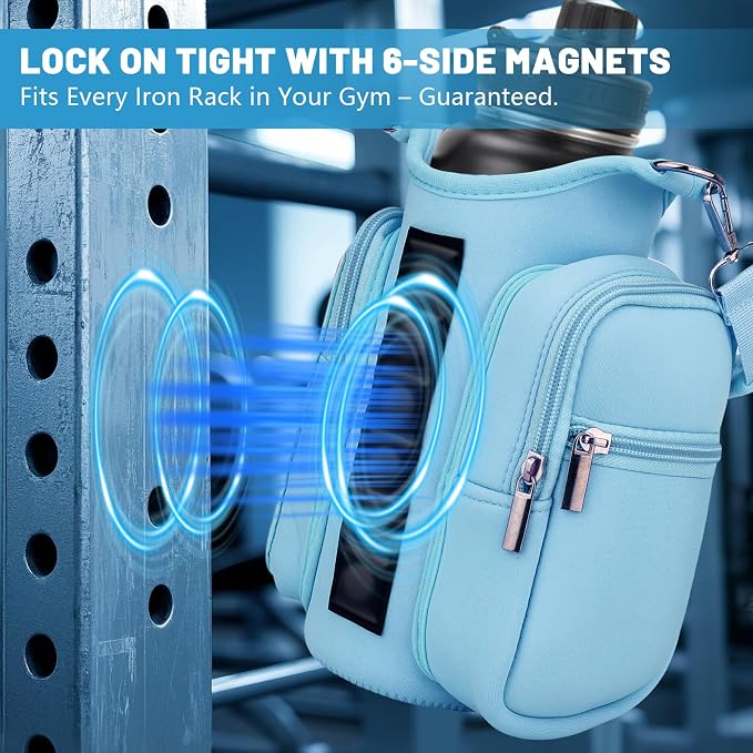 Magnetic Gym Bag Water Bottle Holder with Phone Pockets Shoulder Strap for Men Women