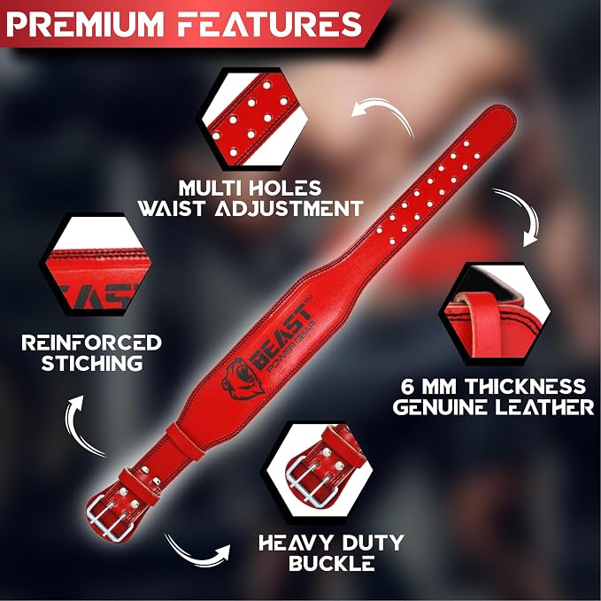 Weight Lifting Belt - 4” Genuine Leather Belts Padded Lower Back Support for Gym Bodybuilding Squat Deadlift Weightlifting Cross Strength Training Men Women Free Wrist Wrap