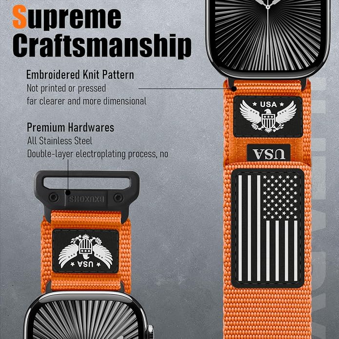 Rugged Nylon- Compatible with Apple Watch Ultra 3/ Ultra 2 Band 49mm Men,Tactical Soft Woven Stars- Stripes Flag Sport Strap for iWatch Bands 46mm 45mm 44mm 42mm Series 11 10 9 8 7 6 5 4 3 2 1 Se