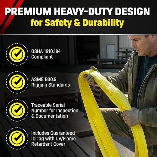 DD Sling 6 Inch x 12 Foot Nylon Lifting Sling – USA Made, 16,300 lb Vertical, 13,000 lb Choker, 32,600 lb Basket – 2-Ply Heavy Duty 900 Webbing, Type 4 Twisted Eye & Eye Rigging Sling