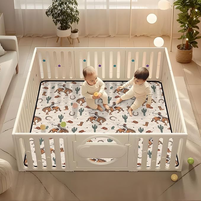 Baby Play Mat Cactus Cowboy Horse Plant 50" X 50" Play Gym Crawling Mat Soft Non-Slip Portable Picnic Floor Mat for Infant, Babies, Toddler, Kids