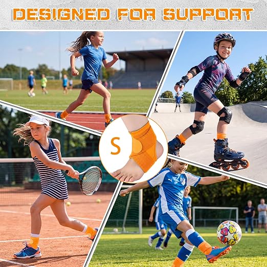 Honoson 2 Pcs Ankle Brace Kid Ankle Support Youth Neoprene Lace up Compression Sleeve Foot Brace Stabilizer with Adjustable Strap for Sport Sprained Plantar Fasciitis Achilles Tendonitis(Orange,S)