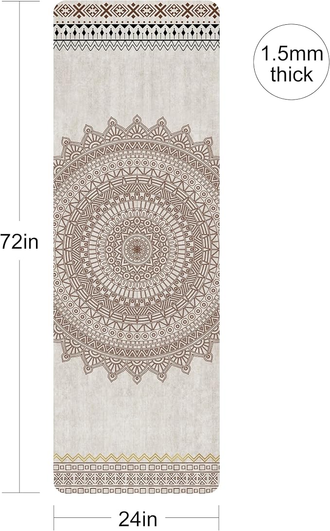 nuveti Printed Travel Yoga Mat 1/16 Inch Thick Non Slip Fitness Workout Mat | with Carrying Bag, Foldable Lightweight Suede & Natural Rubber Yoga Mat for Yoga Pilates and Fitness 72" L x 24" W x 1.5mm