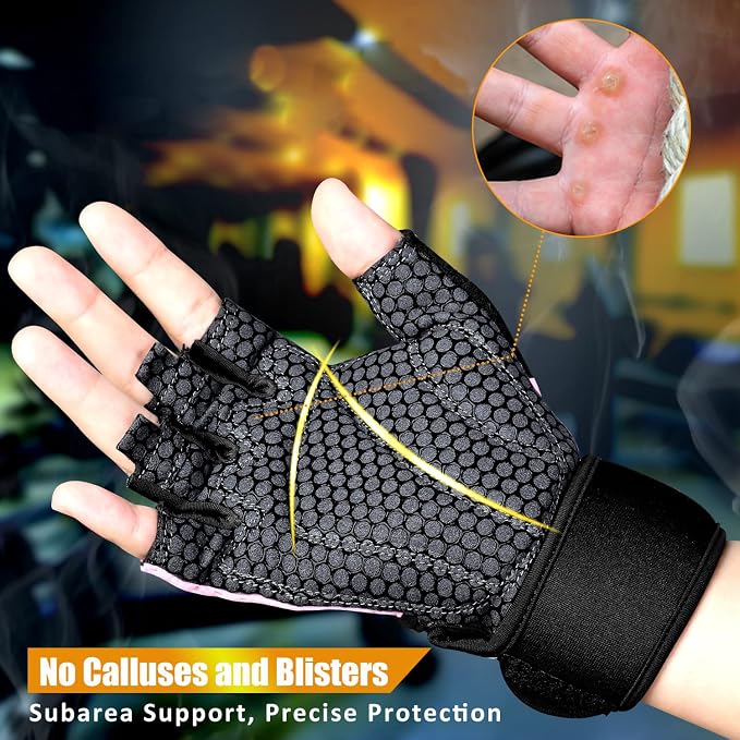 ihuan Breathable Weight Lifting Workout Gym Gloves: Fingerless Exercise Wrist Support | Enhance Palm Protection | Extra Grip for Fitness |Training | Rowing | Pull-ups