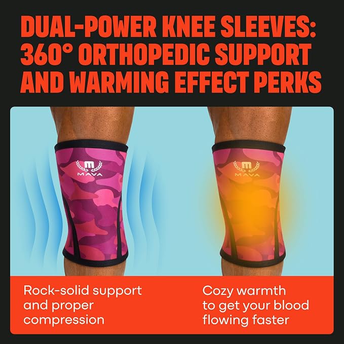 Mava Sports Knee Sleeves Weightlifting Men & Women, 7mm Neoprene Knee Sleeves for Women and Men, Ideal for Cross Training WOD, Squats, Powerlifting
