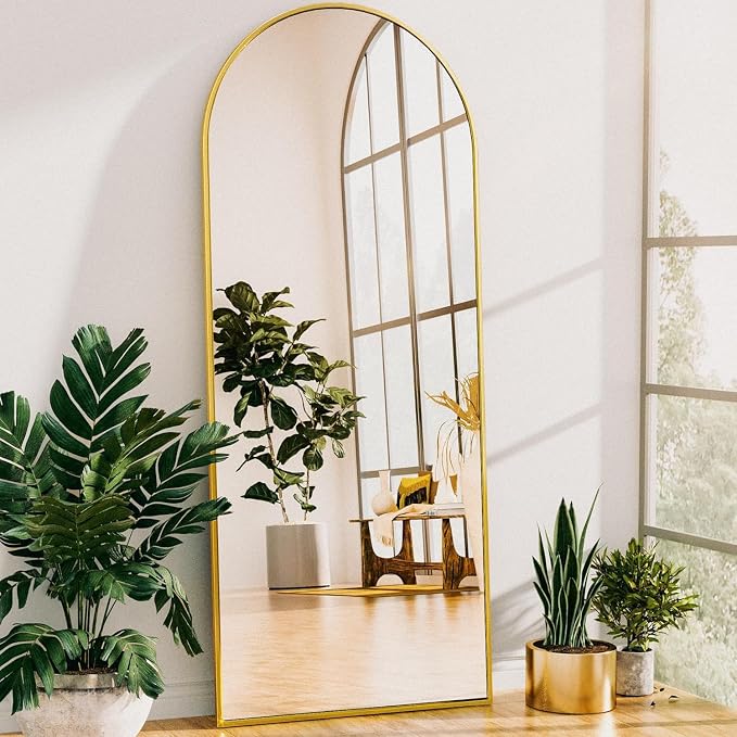 Full Length Mirror, 58"x19" Arched Floor Mirror Freestanding, Floor Standing Full Body Mirror with Stand for Bedroom, Hanging Mounted for Living Room Cloakroom, Gold