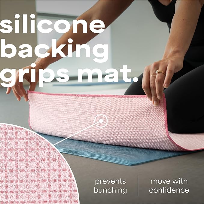 S&T INC. Aura Microfiber Yoga Mat Towel with Grip, 24" x 72", Pink | Silicone Grip Backing, Soft and Absorbent, Quick-Dry for Gym, Pilates, and Hot Yoga, Compact for Gym Bag, Machine Washable