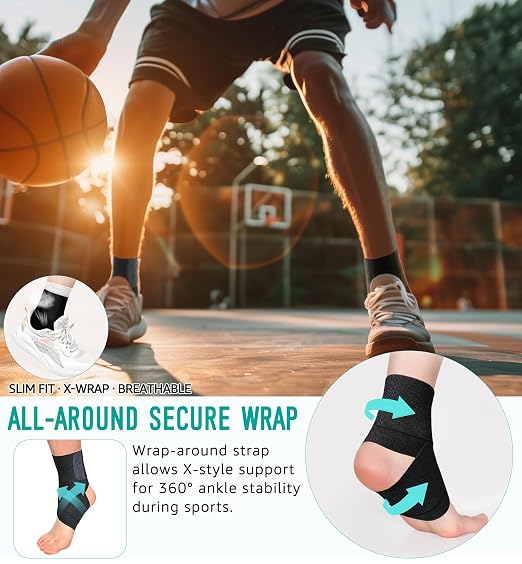 Ankle Support Brace for Men & Women, Adjustable Compression Strap for Sprains, Plantar Fasciitis, Achilles Tendonitis, Running, Workout, Sports – Fits Left & Right Foot (2, Black, Medium)