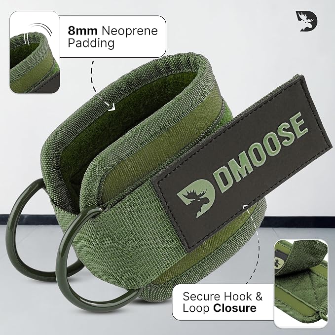 DMoose Ankle Strap for Cable Machine - One Size Fit with Premium Padding, Workout Kickback Ankle Cuffs, Ankle Bands for Working Out, Booty Workouts, Leg Extension, Hip Abductors & Lower Body Exercises