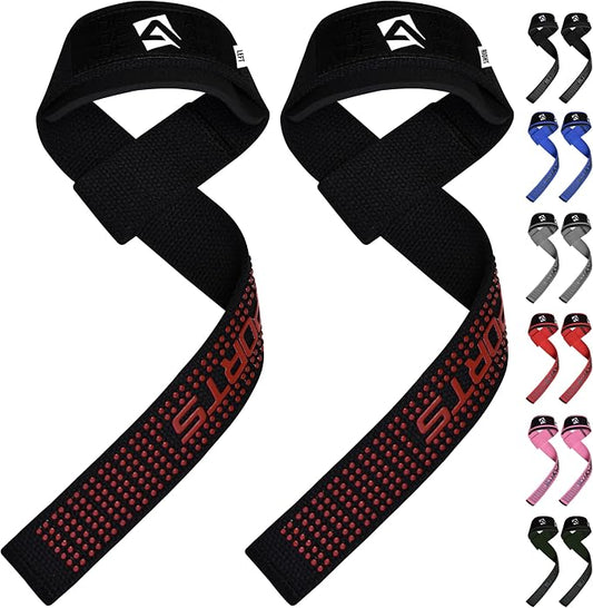 AQF Weight Lifting Straps, Padded Cotton Gym Wrist Straps for Deadlifts | 23" Extra-Long, Heavy-Duty Webbing, 5mm Neoprene Cushioning, Open-Loop Design, Sold as Pair, Ideal for Rows & Pull Workout