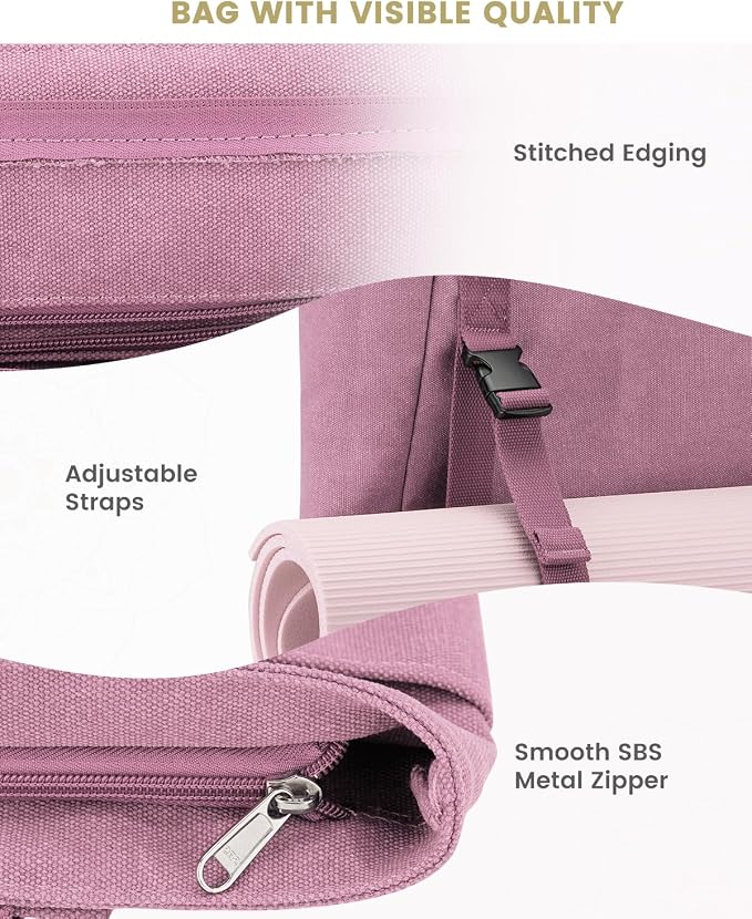 Gonex Yoga Mat Bag For Women Canvas Tote Pilates Gym Bag With Mat Carrier | Front-Opening Quick Access Mat Straps, Durable Cotton Canvas, Machine Washable, Bottle Holder Multi Pockets, Yoga Gym Travel