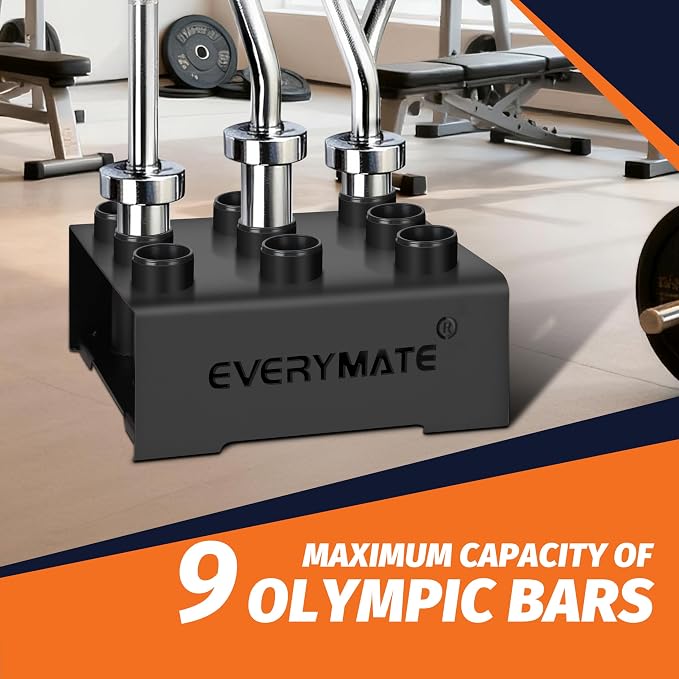 EVERYMATE Vertical Barbell Rack - Heavy-Duty Steel Organizer, Barbell Holder Floor Stand, Fits 2" Olympic Bars with Scratch-Resistant Inserts, Space-Saving for Home/Garage/Commercial Gym