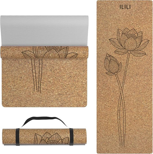 ILILI Eco-Friendly Cork Yoga Mat 1/4 inch Thick, 72''L*26''W, Non Slip Lightweight Cork and TPE Soft Exercise & Fitness Mat, Ideal for All Types of Yoga, Home, Gym & Studio Workouts