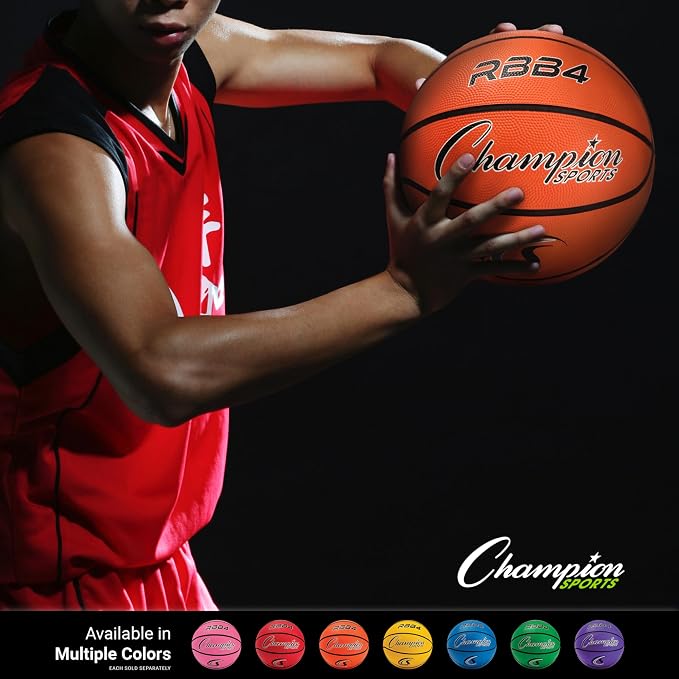 Champion Sports Rubber Basketballs – Durable Indoor & Outdoor Training & Recreational Game Balls, Multiple Sizes & Colors