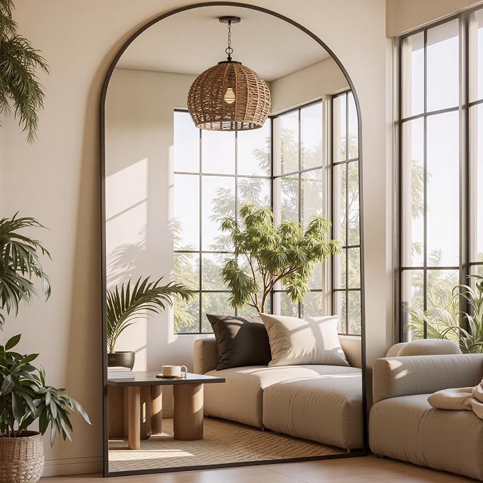 Full Length Mirror, 81"x40.5" Arched Full Body Mirror, Oversized Floor Mirrors, Leaning Free Standing Mirrors, Hanging Mounted Large Mirrors for Bedroom Dressing Room, Cloakroom, Black