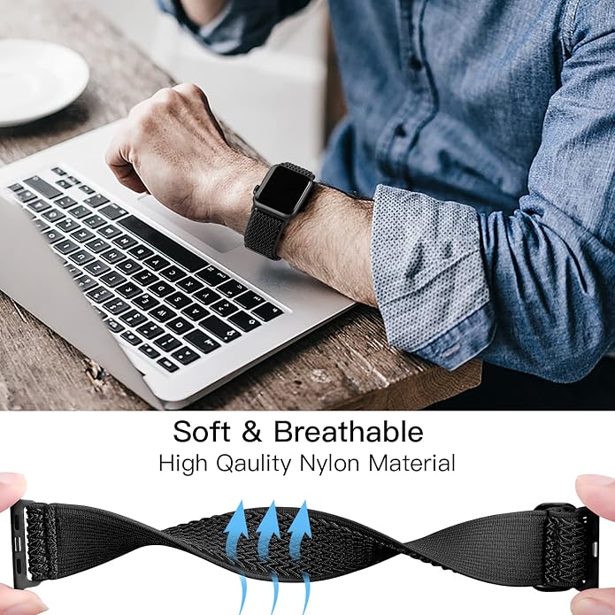 Lerobo Stretchy Nylon Solo Loop Band, Compatible with Apple Watch Series 11 10 9 8 7 6 5 4 3 SE3/2/1 Ultra3/2/1, Adjustable Strap for iwatch Band 44mm 45mm 46mm 49mm 42mm 40mm 41mm 38mm for Women Men
