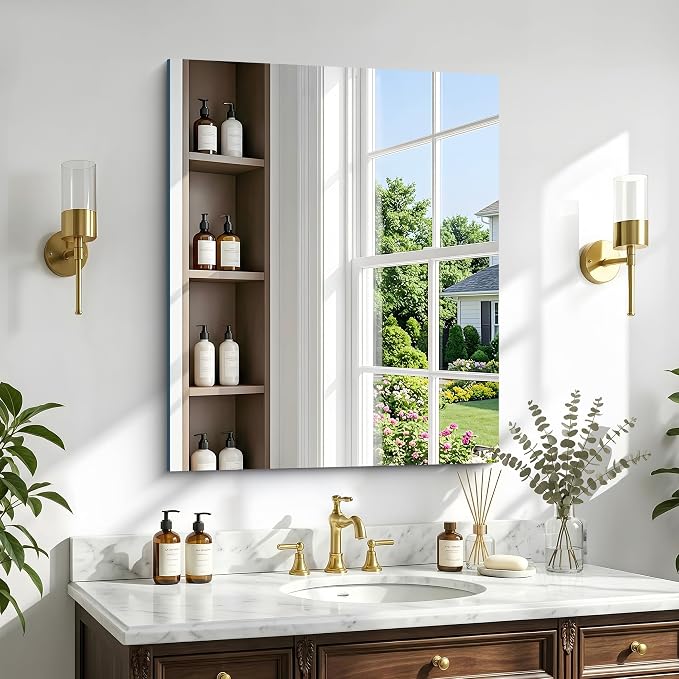30"x36" Frameless Mirror, Frameless Bathroom Mirror for Over Sink, Rectangle Home Gym Mirror for Wall, Upgraded Shatterproof Wall Mount Vanity Mirror for Bedroom, Living Room, Entryway