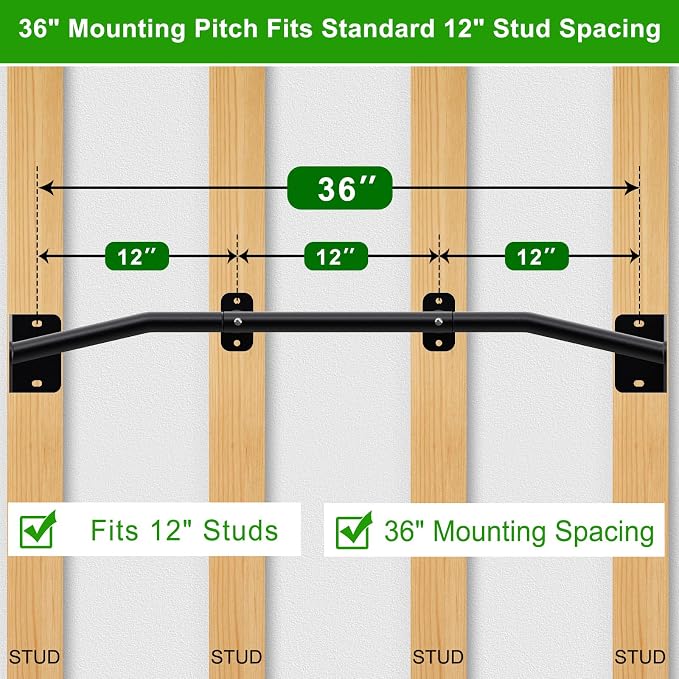 SELEWARE 32"/36" Wall Mount Pull Up Bar Joist Mount Chin Up Bar for Doorway | Heavy Duty Steel Construction Support 450 lb, w/Resistance Band Hooks, Fits 32"/36" Wall Studs for Home Gym Strength Training
