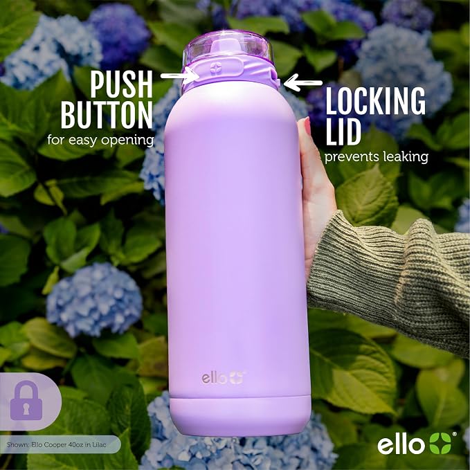 Ello Cooper 32oz Insulated Stainless Steel Water Bottle with Straw, Antigua | Leakproof water bottle with straw and carry handle. BPA-free, keeps drinks cold 32 hours, great for gym, travel, and school.