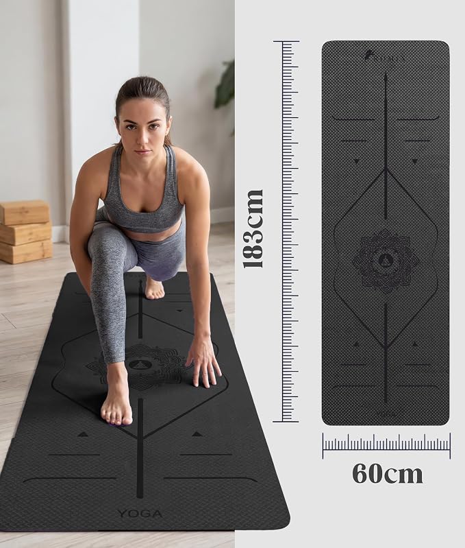 ROMIX Pro Yoga Mat Thick 6mm (1/4 inch), 72"L x 24"W Non-Slip Workout Mat with Alignment Lines, Large Yoga Mats for Women Men With Carry Bag, Exercise Mats for Home Workout Training Equipment
