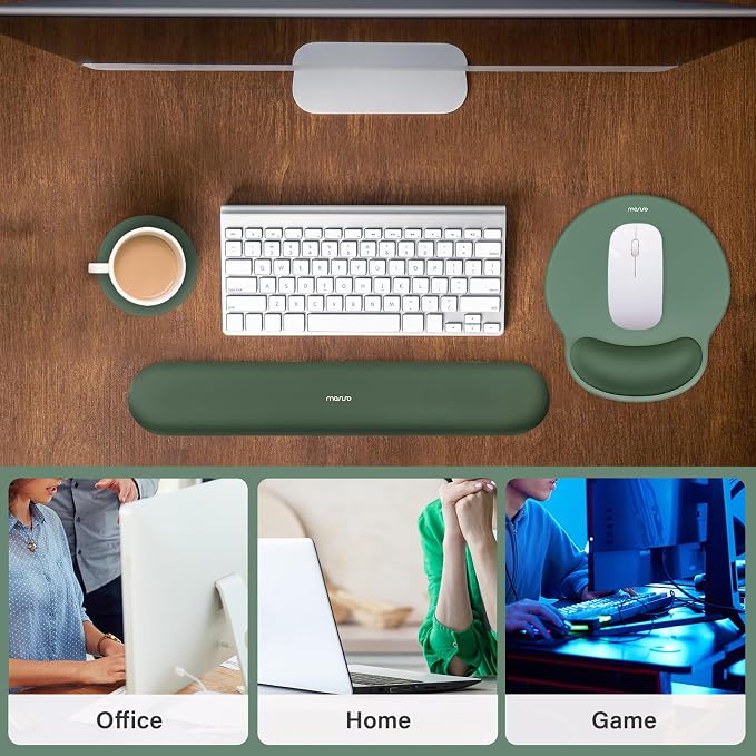 MOSISO Wrist Rest Support for Mouse Pad&Keyboard Set, Midnight Green | Circle Curved Ergonomic Mousepad Non-Slip Base Home/Office Pain Relief&Easy Typing Pad with Soft Cloth&Silicone Lining
