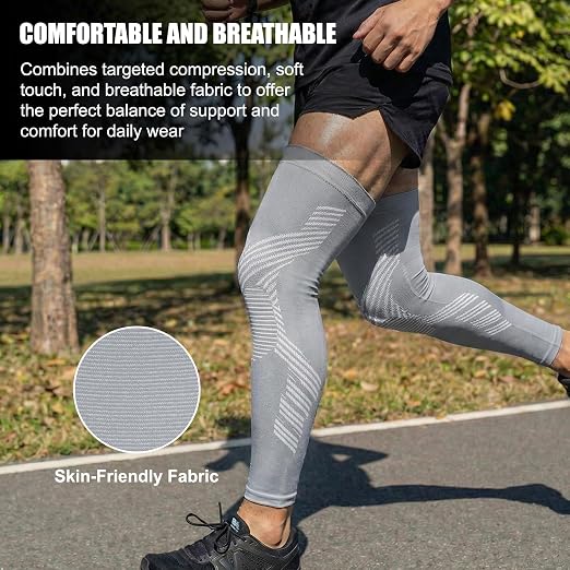 Full Leg Compression Sleeves for Men and Women,2 Pack Legs Sleeves Long Knee Brace Support for Running, Basketball, Cycling, Workout, Sports - Gray,XL