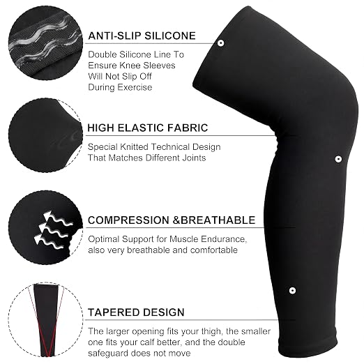 Sosation 8 Pcs Knee Brace Undersleeve Knee Sleeve for Under Brace Closed Patella Compression Breathable Leg Sleeves for Men Women Thigh Shin Support for Sports Protector(Large)