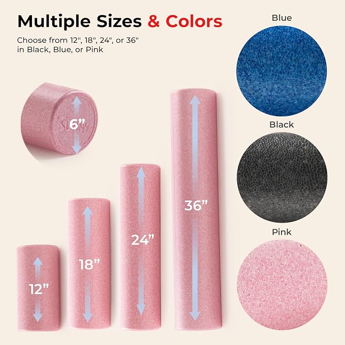 Sunny Health & Fitness 12" Pink High-Density Yoga Foam Roller | Muscle Relief, Physical Therapy, Post-Workout Recovery, Improved Flexibility, Home, Gym, Rehab Use, Full-Body Use