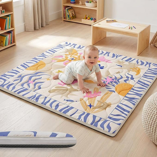 1.6" Thick Baby Play Mat, 50x50 Removable & Machine Washable Cover | Padded Memory Foam, Non-Slip Backing, 100% Baby-Safe Materials, Tummy Time Crawling, Outdoor, Bedroom, Living Room, Nursery