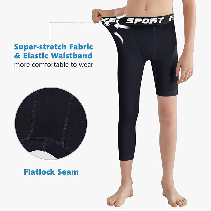 MIVEI One Leg Compression Tights Youth Boys Basketball Leg Sleeve | Kids Compression Pants Girls' Single Leg Tights 3/4 Leggings for Baseball Softball Soccer Running Football, Sports Base Layer