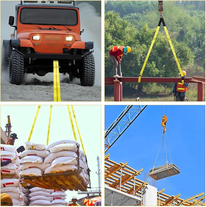 2 Pcs 10' x 2" Lifting Sling Straps Heavy Duty Web Slings Lifting Polyester Nylon Sling Web Slings Tree Saver Recovery Strap for Hoist Car Constructions Steel Trailer Outdoor Using