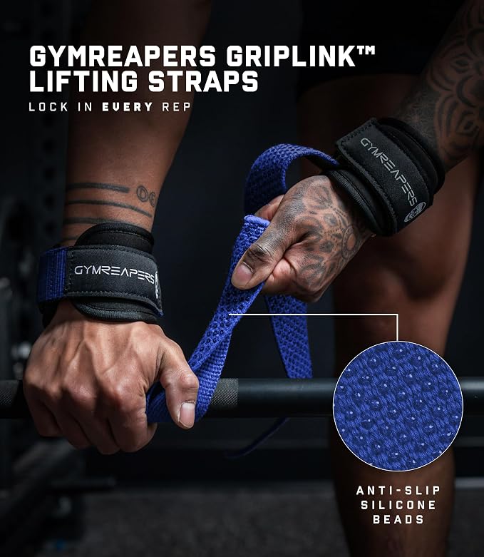 Gymreapers GripLink Lifting Straps – Heavy Duty D-Ring Weight Lifting Wrist Straps with Anti-Slip Silicone Grip Beads, Adjustable Support for Deadlifts, Powerlifting, Cable Machines & Gym Training