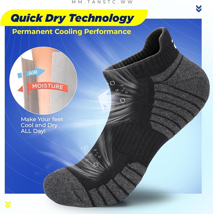 TANSTC Athletic Running Ankle Socks for Men Women, Cushioned Low Cut Sport Tab Socks, 6 Pack