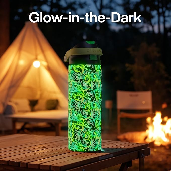 ENCOOL Leakproof Insulated Water Bottle with Straw Dual-Sip Water Bottle Bag-Safe Design for Work, Commute & Gym – Keeps Drinks Cold All Day, 24 oz, Neon Conch