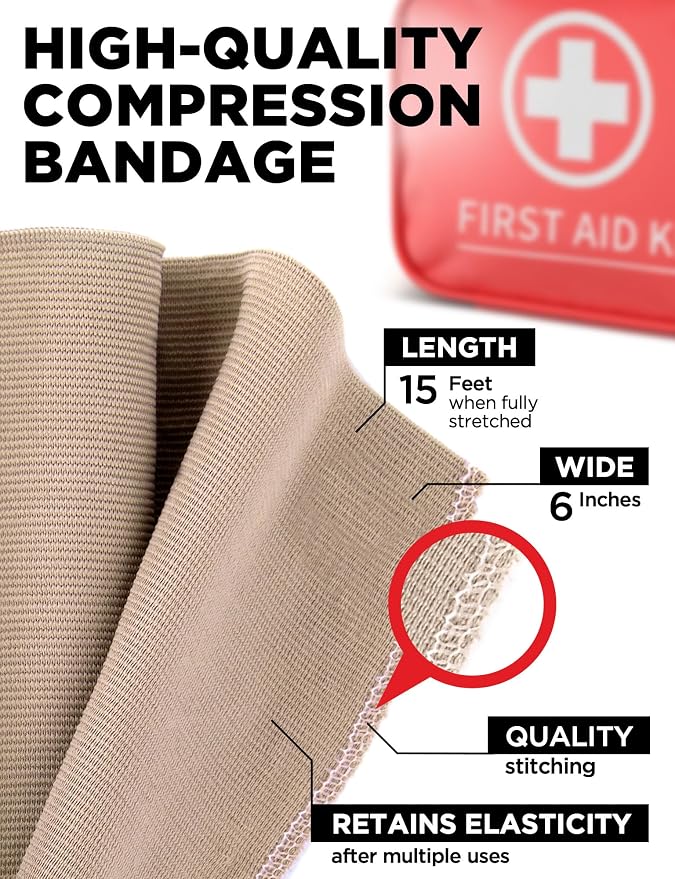 Premium Elastic Bandage Wrap - 2pk - 6 in x 15ft - Wide + 18 Extra Clips | Strong Compression Bandage Wrap for Leg, Arm, Waist, Thigh, Back, Lymphedema, Body Wrap - For First Aid Kit and After Surgery