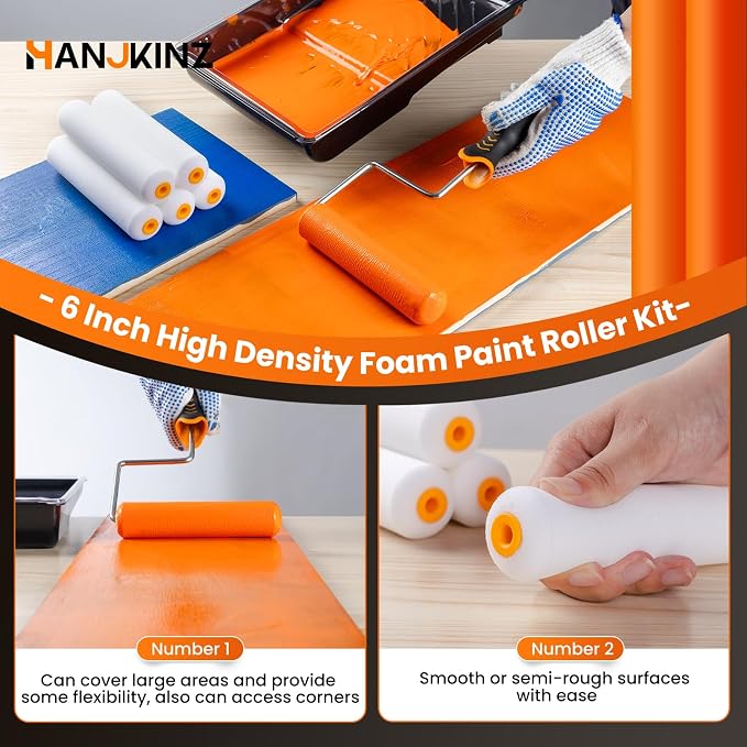 6 Inch Mini Foam Paint Roller Kit, 12 Pcs | High Density Foam Paint Roller, Paint Tray with Liner, Mini Roller, for Painting Wall, Door, Cabinet