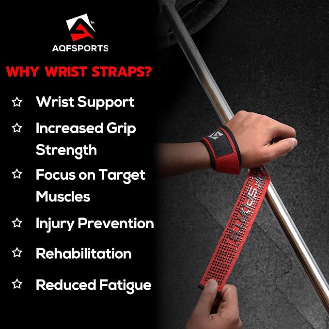 AQF Weight Lifting Straps, Padded Cotton Gym Wrist Straps for Deadlifts | 23" Extra-Long, Heavy-Duty Webbing, 5mm Neoprene Cushioning, Open-Loop Design, Sold as Pair, Ideal for Rows & Pull Workout