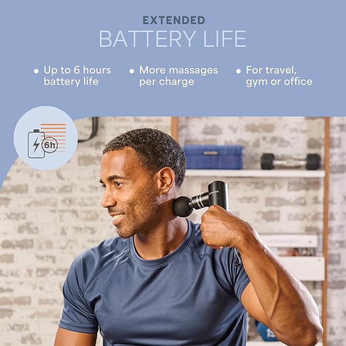 LifePro Dyna Mini Percussion Travel Massage Gun with 4 Speeds, USB-C & Case | 0.9 lbs, 5.6" Compact Frame (900–2,800 RPM) 15–45 Hz, 6mm Amplitude 45W, 40–45 dB Quiet, 4 Head Types, 5-Hr Battery Massager