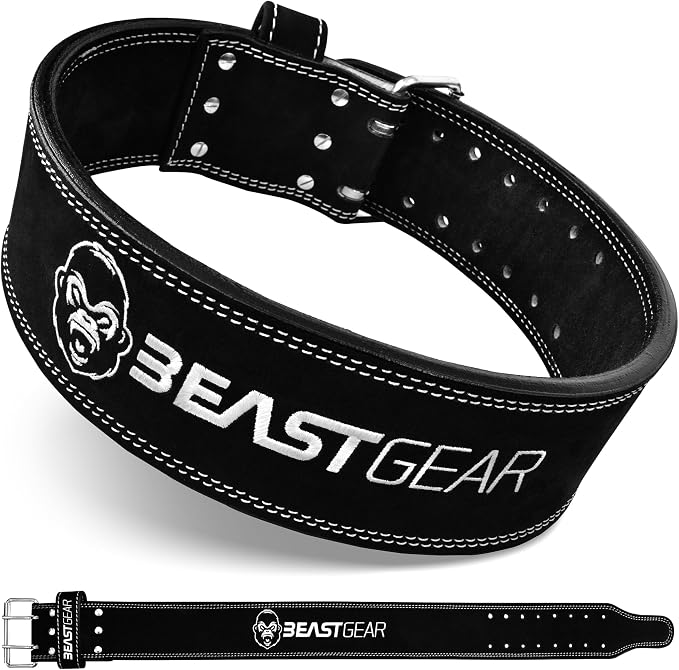 Beast Gear Weight Lifting Belt - Leather Power Lifting Belt for Men，10mm Thick Weightlifting Belt for Deadlifts, Back Support Squats Belts for Powerlifting, Crossfit Gym Belt for Men Women