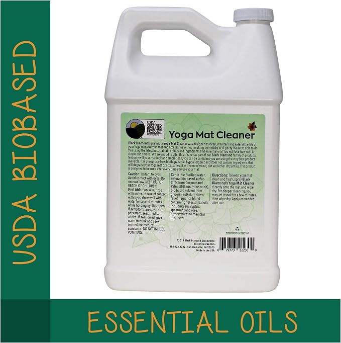 Yoga Mat Cleaner Spray for Exercise & Fitness Mats 1-Gallon | USDA Certified BIOBASED, Essential Oils, Safe for All Type of Materials, Exercise, Pilates, or Workout Mats